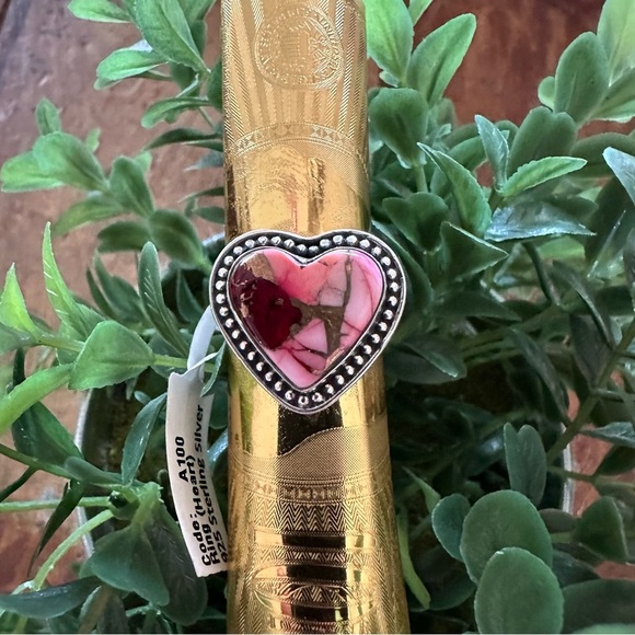 Sterling Silver Heart-Shaped Red Dahlia Pink, Red, & Gold Ring • Size: 9 - Picture 1 of 9